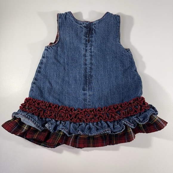The Children's Place 3-6 Month Denim Jumper Red Plaid Ruffles Fall Christmas - Picture 4 of 10